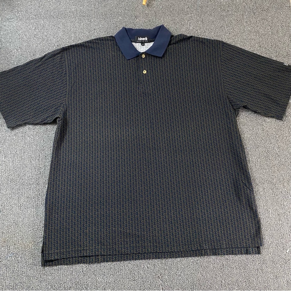 Ashworth Made In USA Black Navy Men's XXL Cotton Polo Shirt Golf Old Money Smart
